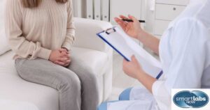 A lab technician counseling a Chlamydia suspect on prepping for the exam.