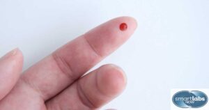 A blood drop/sample extracted via finger prick.