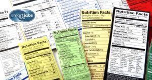 A collection of food nutrition labels.