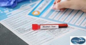 A lab technician writing a person's alcohol test results report.