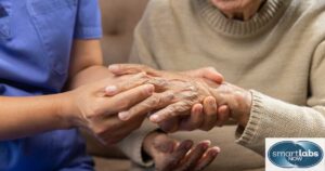 An elderly woman suffering from rheumatoid arthritis.