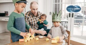 A mixed-race family setup.